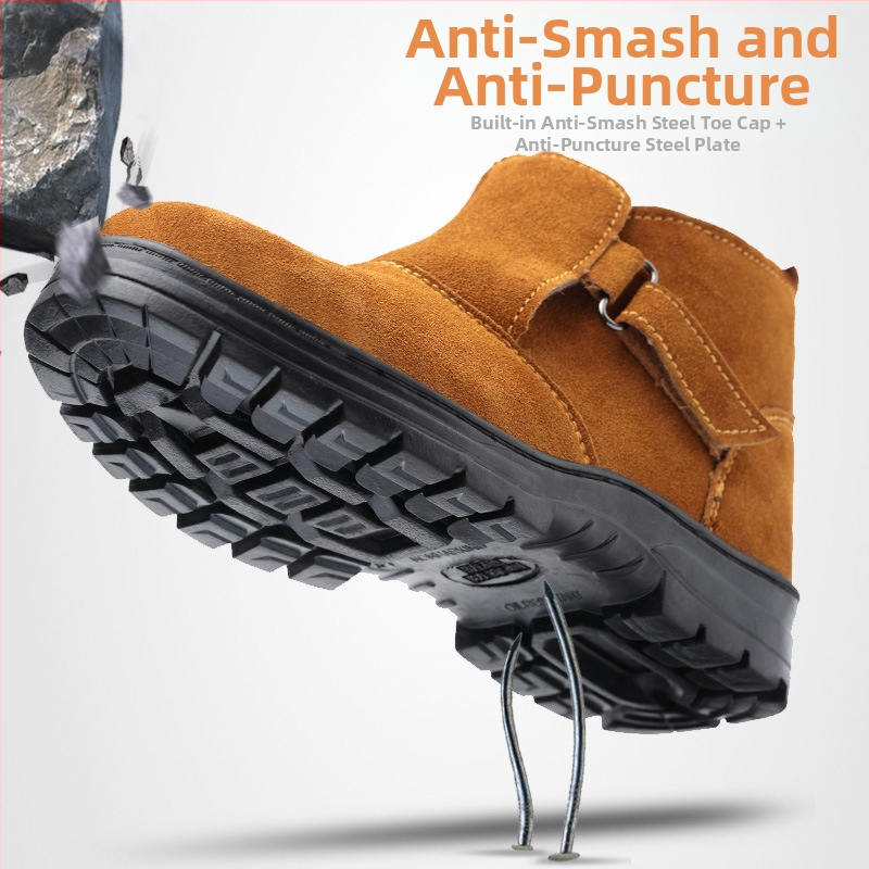 Защитни обувки за заваряване със стоманен нос, устойчиви на пробиване, висок връх, телешка кожа