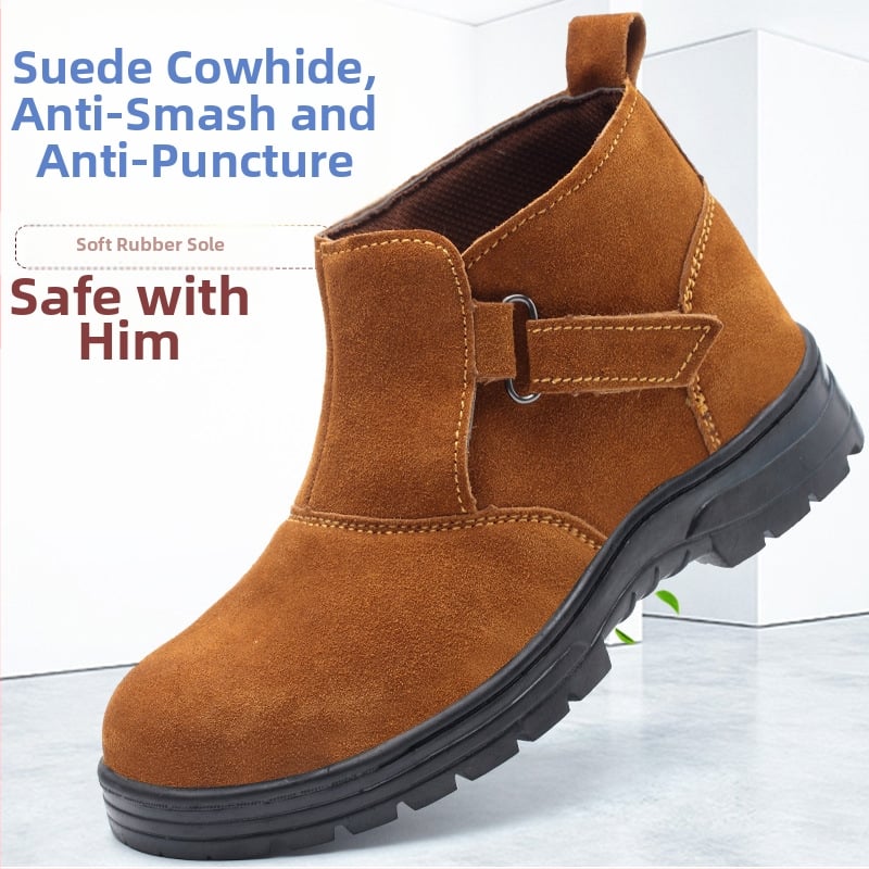 Защитни обувки за заваряване със стоманен нос, устойчиви на пробиване, висок връх, телешка кожа