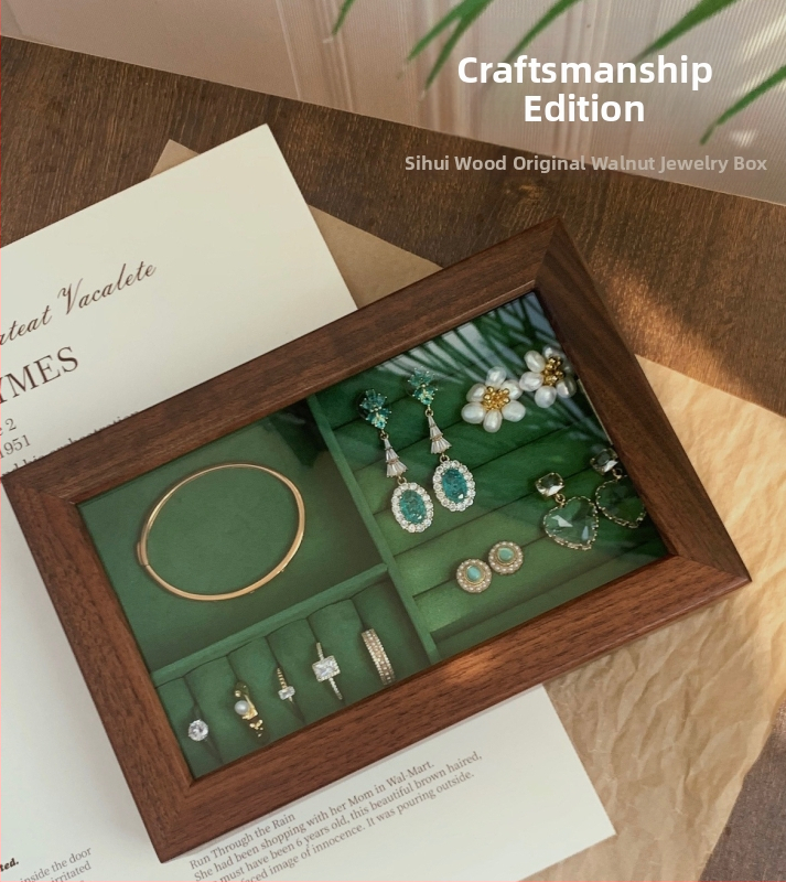 Kutija za nakit od orahovog drveta sa staklenim poklopcem – Sixi Wood Industry