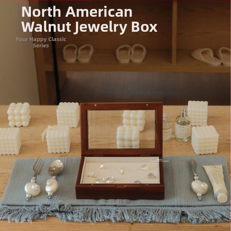 Kutija za nakit od orahovog drveta sa staklenim poklopcem – Sixi Wood Industry