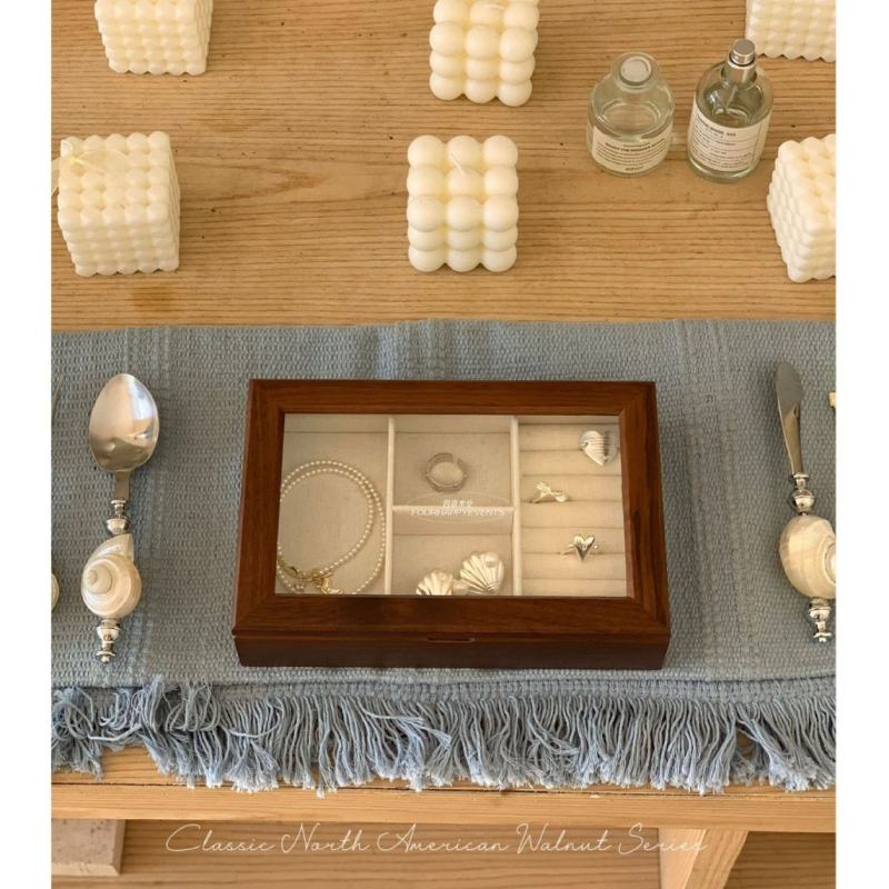 Kutija za nakit od orahovog drveta sa staklenim poklopcem – Sixi Wood Industry