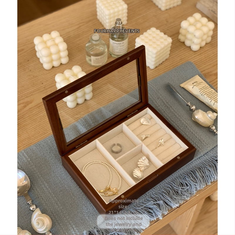 Kutija za nakit od orahovog drveta sa staklenim poklopcem – Sixi Wood Industry