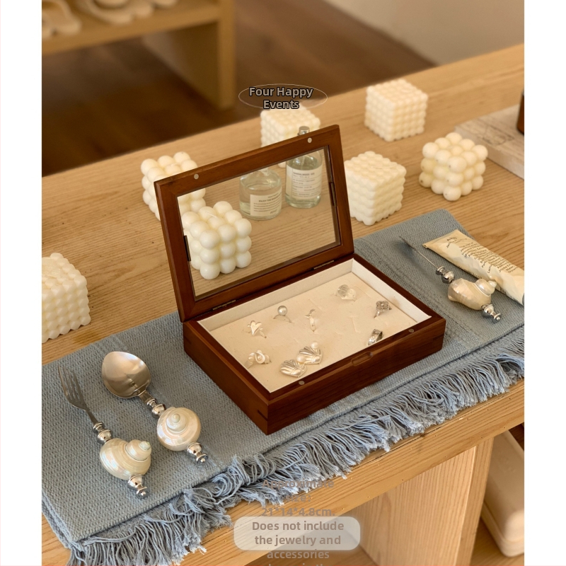 Kutija za nakit od orahovog drveta sa staklenim poklopcem – Sixi Wood Industry