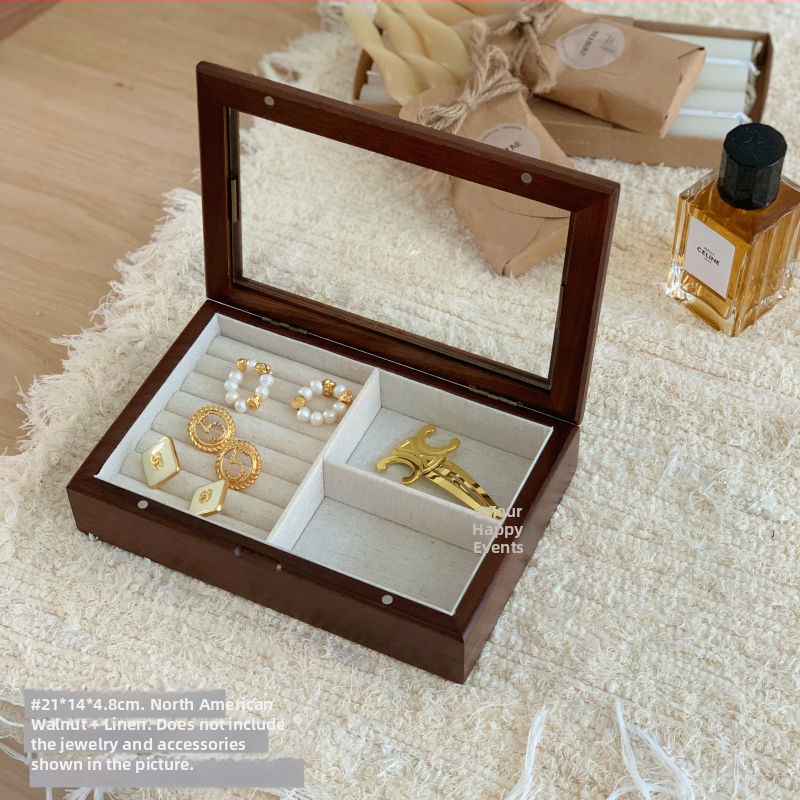 Kutija za nakit od orahovog drveta sa staklenim poklopcem – Sixi Wood Industry