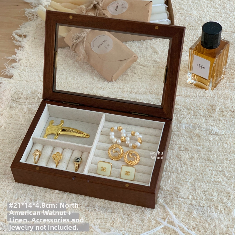 Kutija za nakit od orahovog drveta sa staklenim poklopcem – Sixi Wood Industry