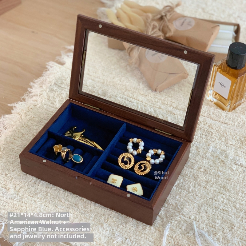 Kutija za nakit od orahovog drveta sa staklenim poklopcem – Sixi Wood Industry