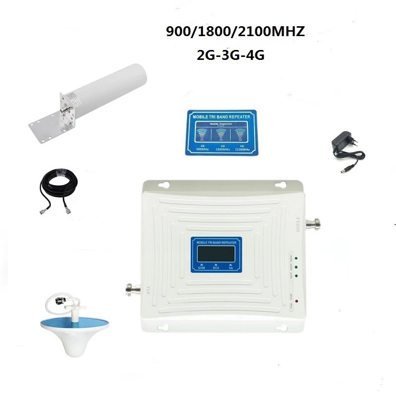 Pojačivač signala 2G/3G/4G s visokim izlaznim kapacitetom, 900/1800/2100 MHz, FDD mreža, pokrivenost 1000, ugrađeni firewall