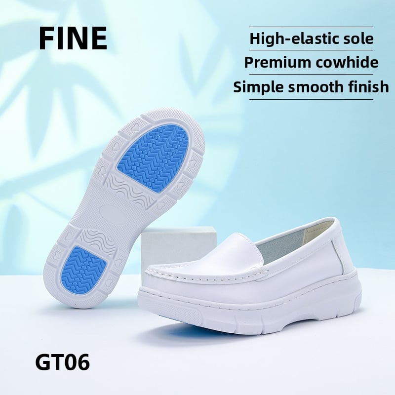 Ženske kožne medicinske tenisice s okruglim vrhom, gornji dio od teleće kože, EVA debela potplat, nizak klin, prozračne i protuklizne