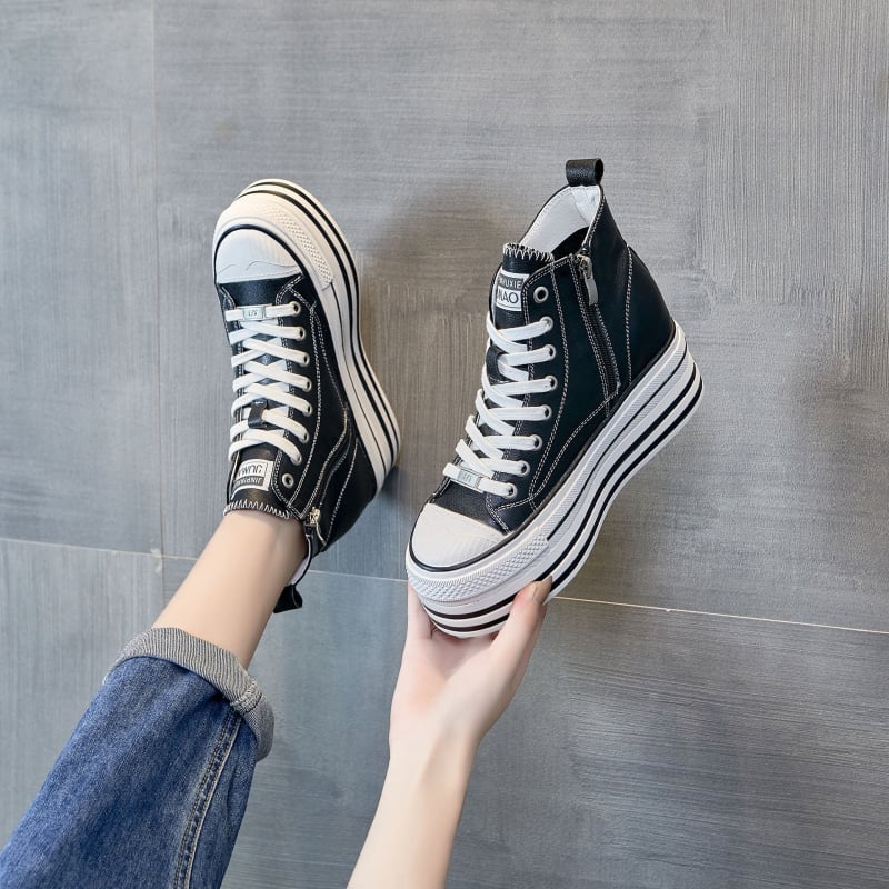 Ženske visoke tenisice s 8 cm podignutom petom, bočni zip, gornji dio od yak kože prvog sloja, gumeni potplat, PU ulošak