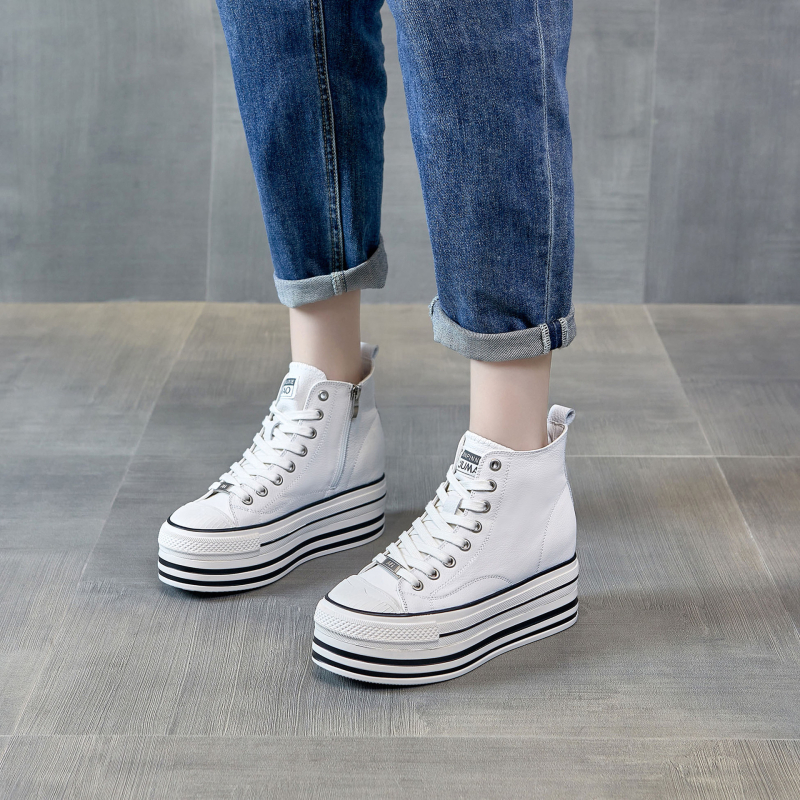 Ženske visoke tenisice s 8 cm podignutom petom, bočni zip, gornji dio od yak kože prvog sloja, gumeni potplat, PU ulošak