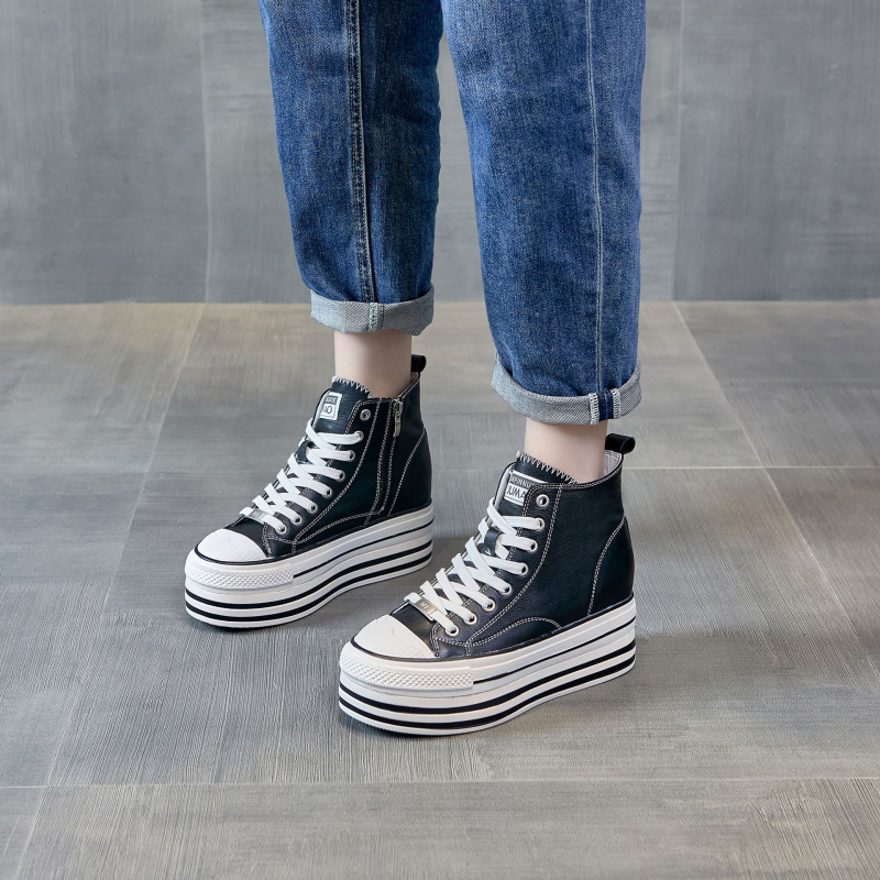 Ženske visoke tenisice s 8 cm podignutom petom, bočni zip, gornji dio od yak kože prvog sloja, gumeni potplat, PU ulošak