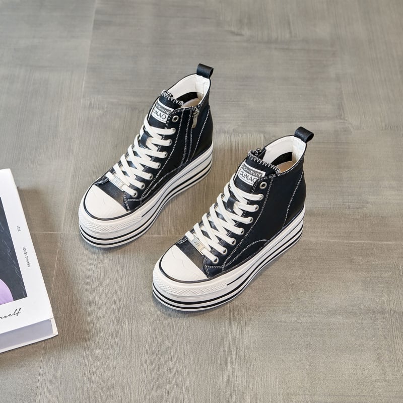 Ženske visoke tenisice s 8 cm podignutom petom, bočni zip, gornji dio od yak kože prvog sloja, gumeni potplat, PU ulošak