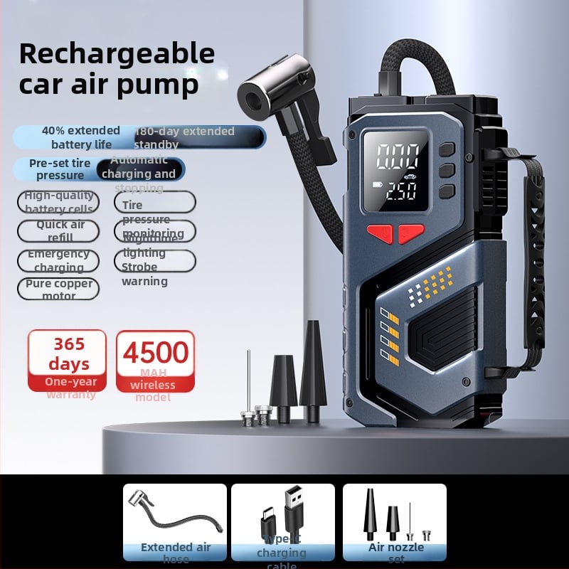 Еднокамерен 12V преносим автомобилен инфлатор (презареждащ се) — цифров дисплей, 35 л/мин, бърза инфлация, 20+ мин работа