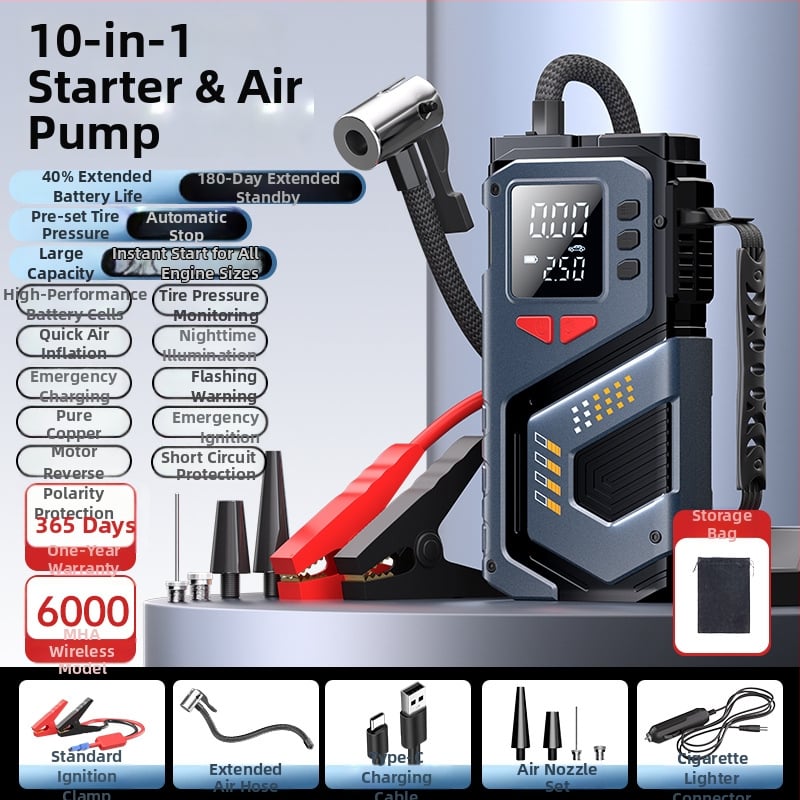 Еднокамерен 12V преносим автомобилен инфлатор (презареждащ се) — цифров дисплей, 35 л/мин, бърза инфлация, 20+ мин работа