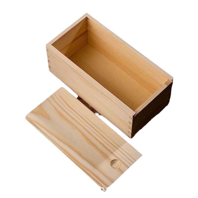 Drvena stolna kutija za pohranu s kliznim poklopcem, borovo drvo, prugasti uzorak, moderni minimalistički stil, kapacitet 2.53