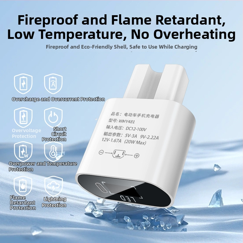 PD20W automobilový USB rýchlonabíjač s inline USB konverterom, univerzálne 12V/48V/60V/72V/100V