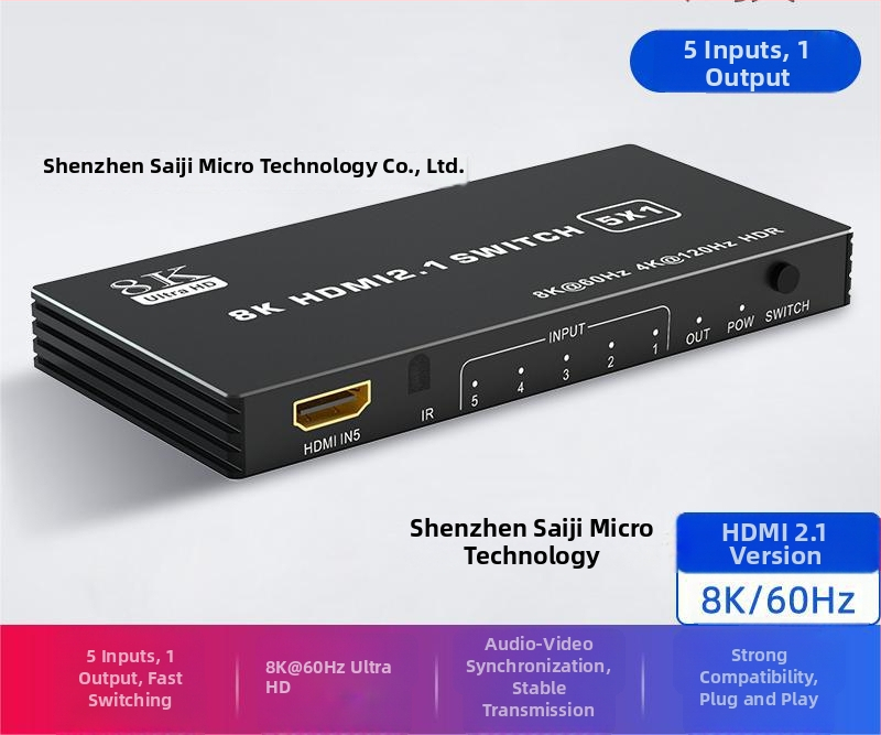 HDMI prekidač 3/4/5 ulaza na 1 izlaz, verzija 2.1, podržava 8K/4K120, model 16X01, Seki Micro