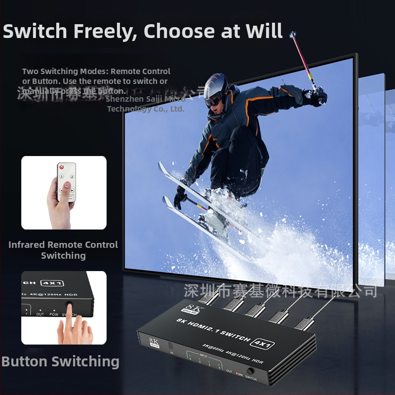 HDMI prekidač 3/4/5 ulaza na 1 izlaz, verzija 2.1, podržava 8K/4K120, model 16X01, Seki Micro