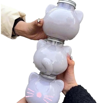 Plastična čaša za mliječni čaj s reljefnim dizajnom, tisk loga, poklopac i slamka, mačji motiv