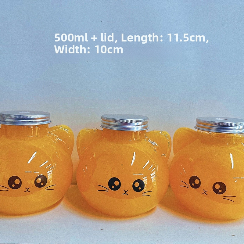 Plastična čaša za mliječni čaj s reljefnim dizajnom, tisk loga, poklopac i slamka, mačji motiv