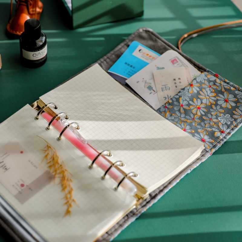 Bilježnica – ručno izrađena; set s listovima na slobodnim listovima; platnena korica; pričvršivanje binder; papir od sirove drvne pulpe, 40 g/m²; retro japanski stil