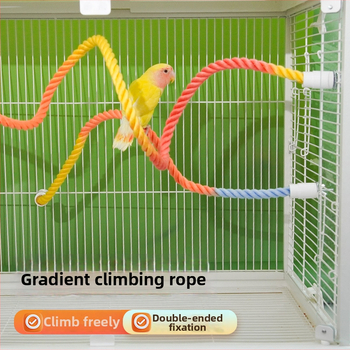 Papagáj hra so dúhovým gradientným lanom a lezeckou šnúrkou, určená na brúsenie zobáka a pazúrov – príslušenstvo pre klietku