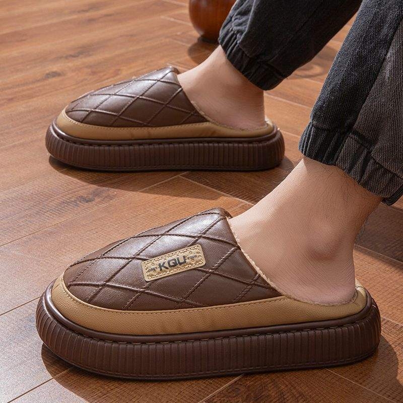 Muške papuče od pamuka za zimu, velike veličine, debeli potplat, unutarnja i vanjska upotreba, protuklizne — EVA đon, pamuk gornji dio