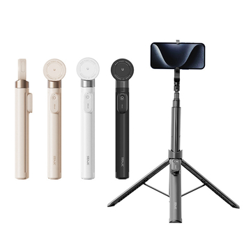 Selfie stick din aliaj de aluminiu, telecomandă Bluetooth, suport ascuns pentru telefon, prindere magnetică cu două fețe, trepied de podea retractabil