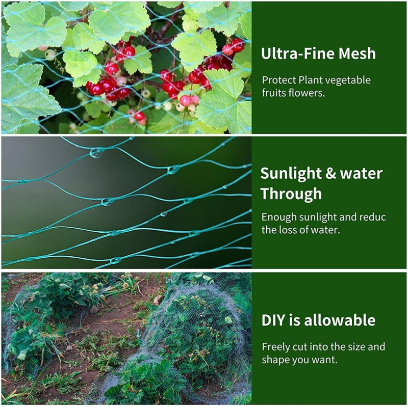 Mreža protiv ptica bez čvorova za voćnjake i vinograde, PE materijal, otvori 2,5 mm, promjer žice 0,2 mm, 3 godine trajnosti