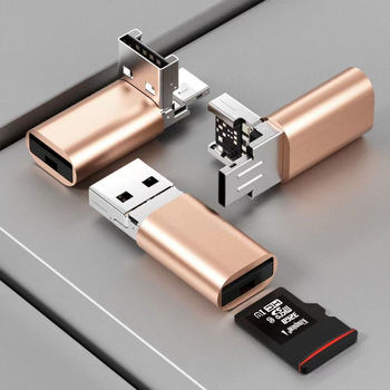 Adaptor OTG USB-C cu cititor de carduri TF, design 2-în-1 cu clapetă, modelul D-101, compatibil cu dispozitive Type-C, Lightning și USB