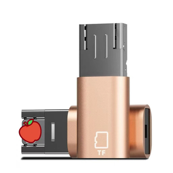 Adaptor OTG USB-C cu cititor de carduri TF, design 2-în-1 cu clapetă, modelul D-101, compatibil cu dispozitive Type-C, Lightning și USB