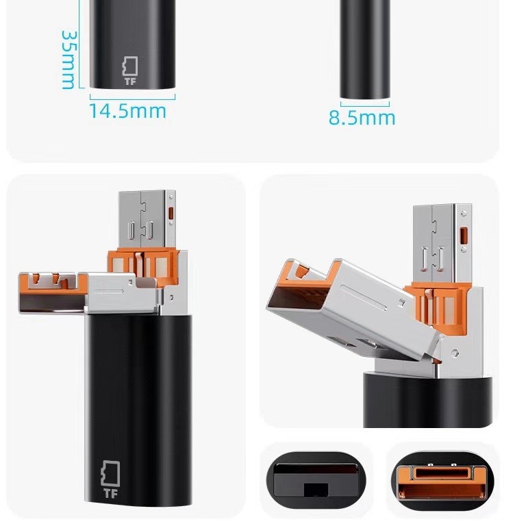 Adaptor OTG USB-C cu cititor de carduri TF, design 2-în-1 cu clapetă, modelul D-101, compatibil cu dispozitive Type-C, Lightning și USB