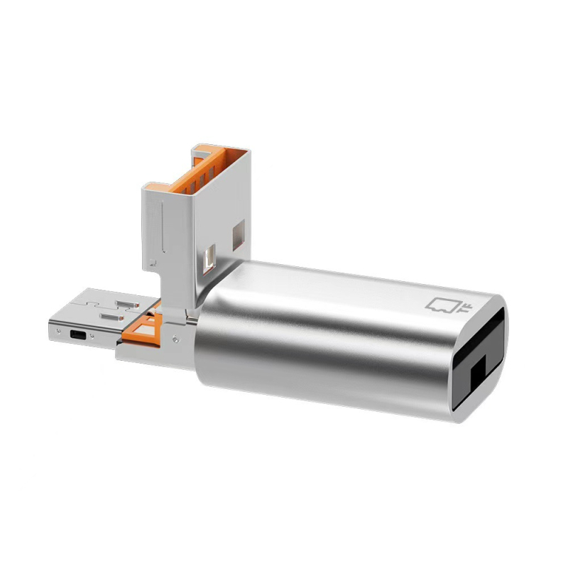 Adaptor OTG USB-C cu cititor de carduri TF, design 2-în-1 cu clapetă, modelul D-101, compatibil cu dispozitive Type-C, Lightning și USB