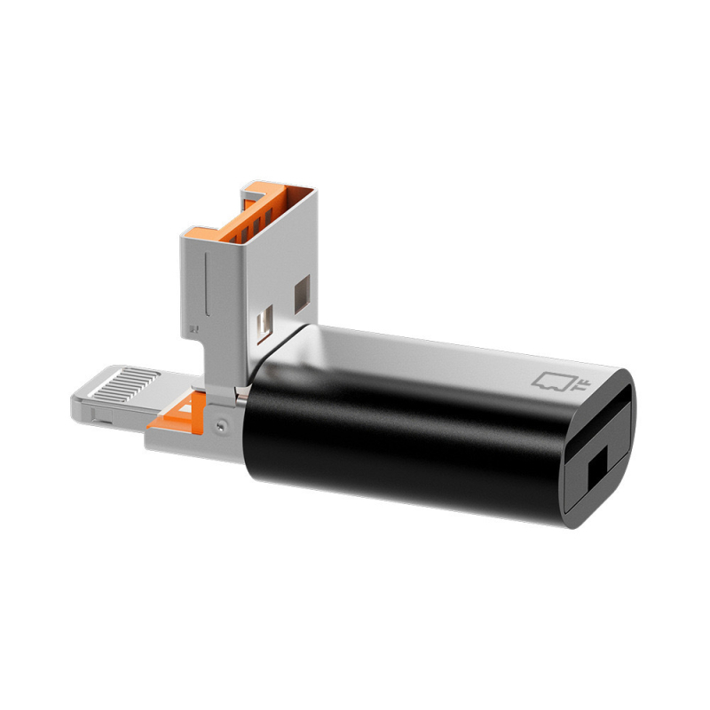 Adaptor OTG USB-C cu cititor de carduri TF, design 2-în-1 cu clapetă, modelul D-101, compatibil cu dispozitive Type-C, Lightning și USB