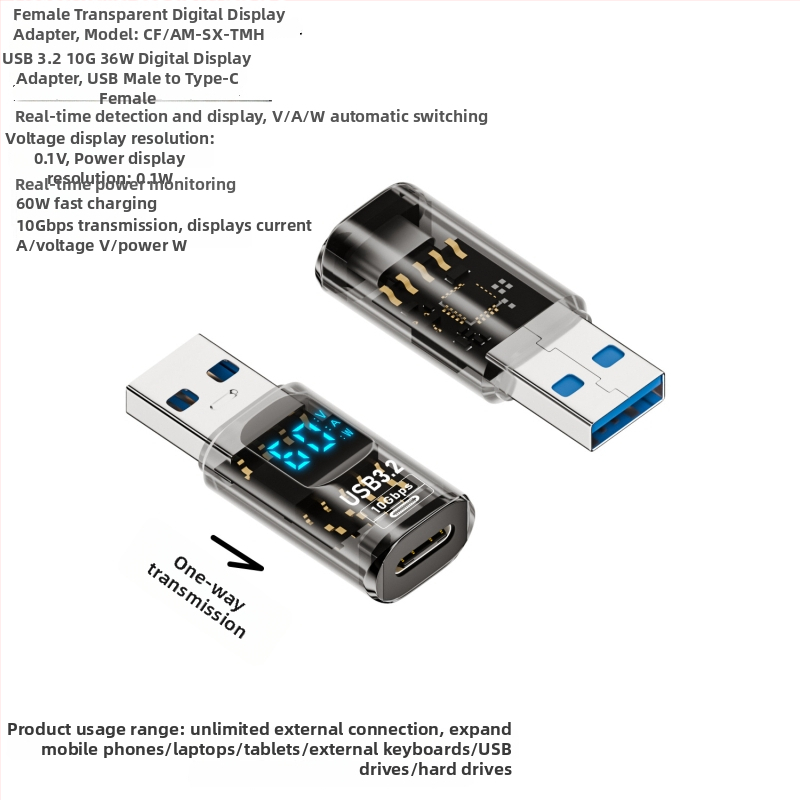 USB digitálny displejový adaptér zobrazuje napätie, prúd a výkon – Tanigawa Adapter-usb digital display, univerzálny OTG-kompatibilný