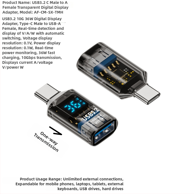USB digitálny displejový adaptér zobrazuje napätie, prúd a výkon – Tanigawa Adapter-usb digital display, univerzálny OTG-kompatibilný