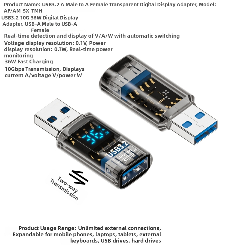 USB digitálny displejový adaptér zobrazuje napätie, prúd a výkon – Tanigawa Adapter-usb digital display, univerzálny OTG-kompatibilný