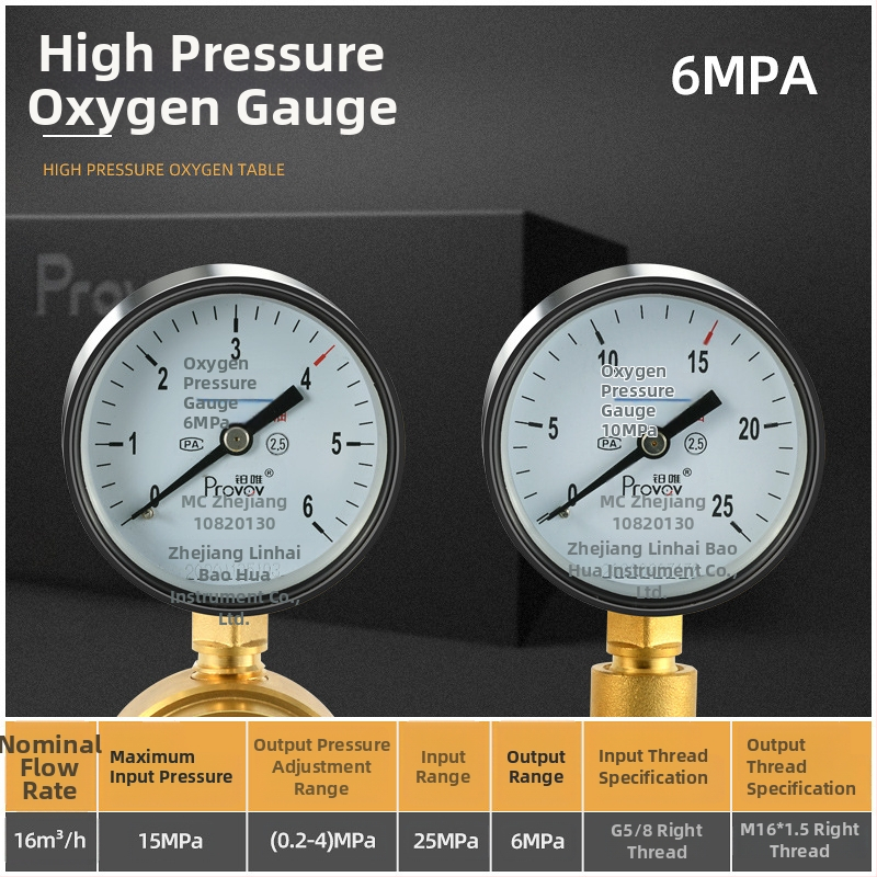 YQD-370 Vysokotlakový regulátor dusíka, telo z čistého medi, závitové pripojenie, rozsah merania 2-4/6