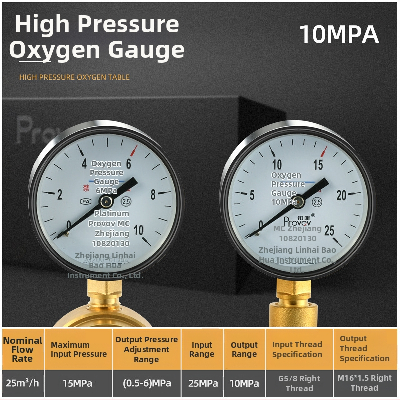 YQD-370 Vysokotlakový regulátor dusíka, telo z čistého medi, závitové pripojenie, rozsah merania 2-4/6