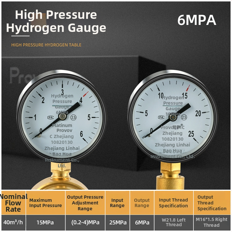 YQD-370 Vysokotlakový regulátor dusíka, telo z čistého medi, závitové pripojenie, rozsah merania 2-4/6