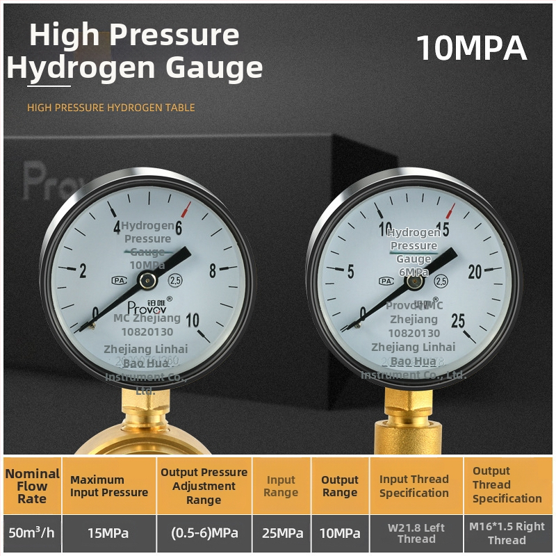 YQD-370 Vysokotlakový regulátor dusíka, telo z čistého medi, závitové pripojenie, rozsah merania 2-4/6