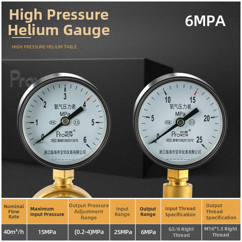 YQD-370 Vysokotlakový regulátor dusíka, telo z čistého medi, závitové pripojenie, rozsah merania 2-4/6