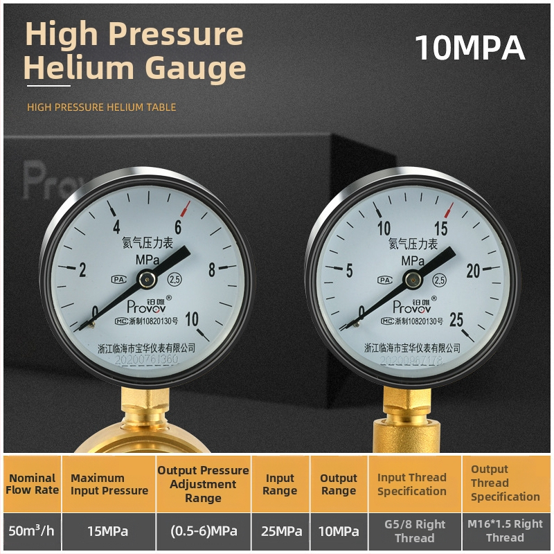 YQD-370 Vysokotlakový regulátor dusíka, telo z čistého medi, závitové pripojenie, rozsah merania 2-4/6