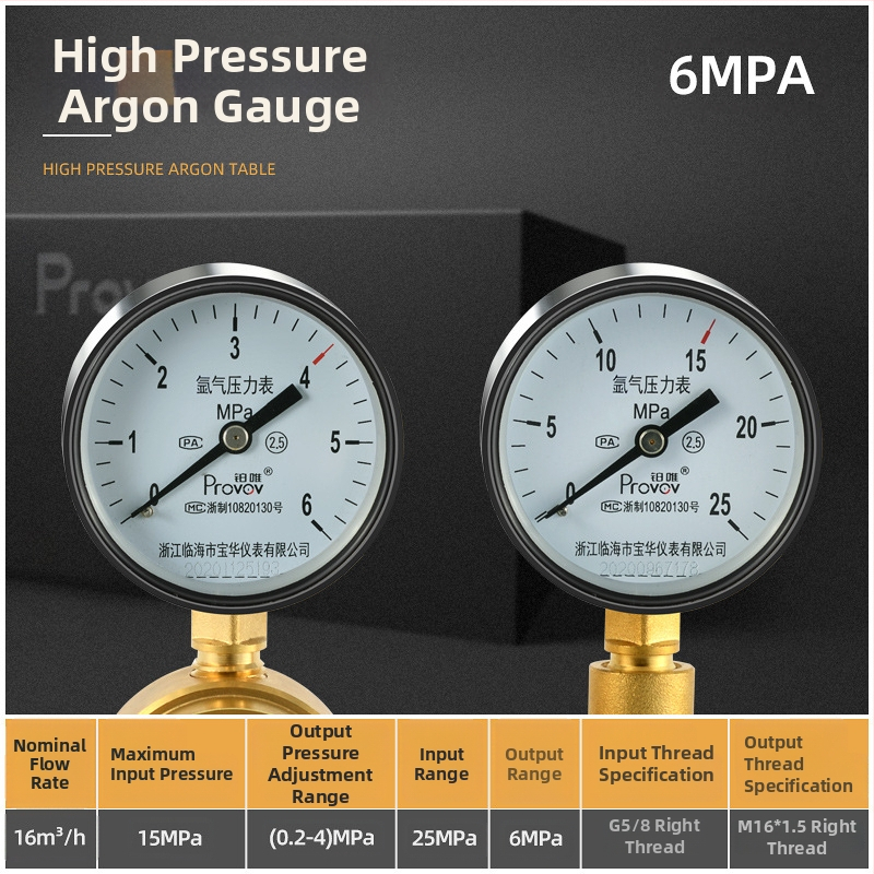 YQD-370 Vysokotlakový regulátor dusíka, telo z čistého medi, závitové pripojenie, rozsah merania 2-4/6