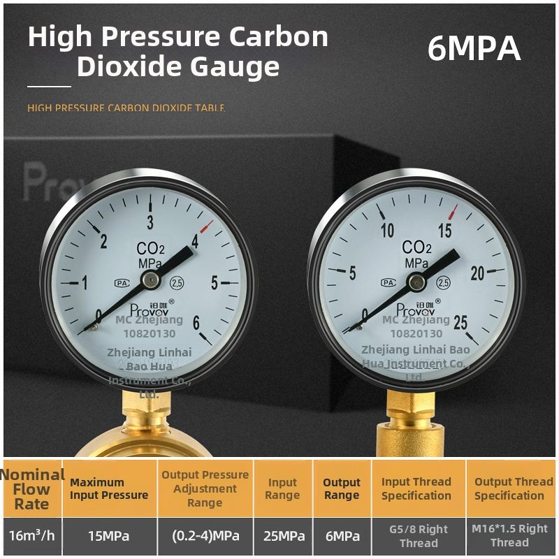 YQD-370 Vysokotlakový regulátor dusíka, telo z čistého medi, závitové pripojenie, rozsah merania 2-4/6