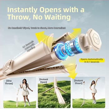 Селфи стойка с тринога и Bluetooth дистанционно, променлив фокус, светлина за запълване, алуминиев сплав