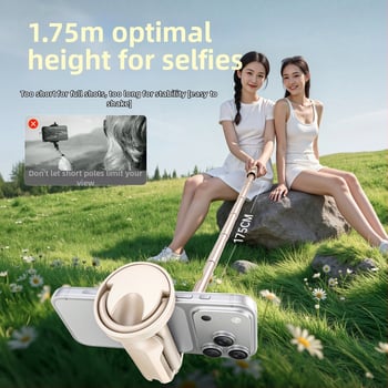 Селфи стойка с тринога и Bluetooth дистанционно, променлив фокус, светлина за запълване, алуминиев сплав