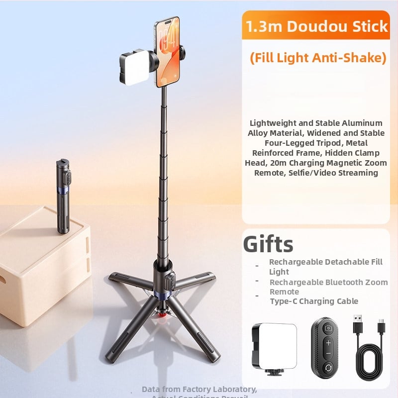 Селфи стойка с тринога и Bluetooth дистанционно, променлив фокус, светлина за запълване, алуминиев сплав