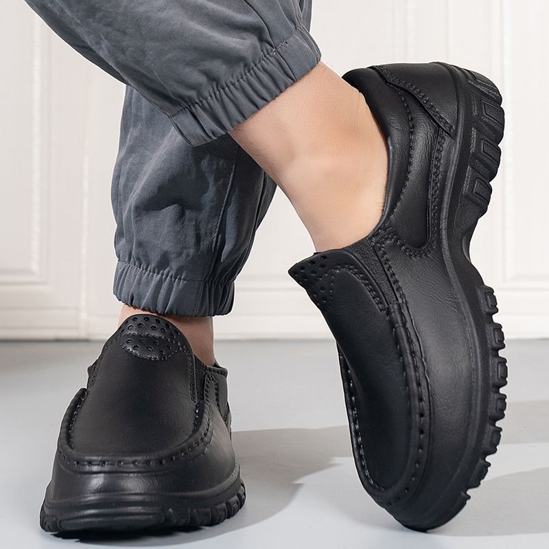 Jinbukang Pantofi de lucru pentru bărbați, impermeabili, rezistenți la ulei, antiderapante, Slip-On, talpă EVA groasă