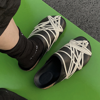 Papuci de bărbați din plută – finisaj velur, talpă din cauciuc, partea superioară din piele de vițel cu două straturi, vara 2025